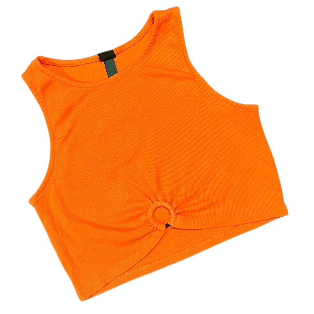 Wild Fable Orange Ribbed High Neck Tank Top with Ring Cut Out